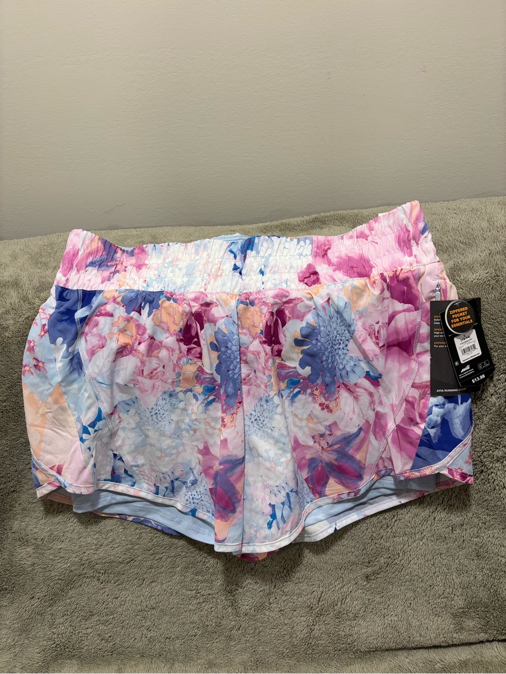 Avia Floral Elastic Waist Athletic Shorts - Pink & Blue